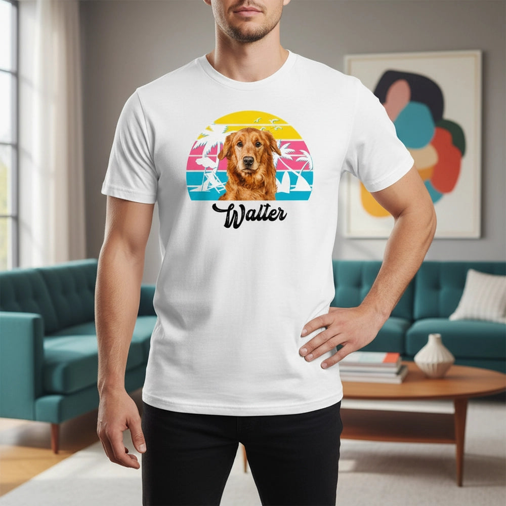 Custom Photo Upload T-Shirt with Tropical Sunset & Palm Trees lifestyle photo