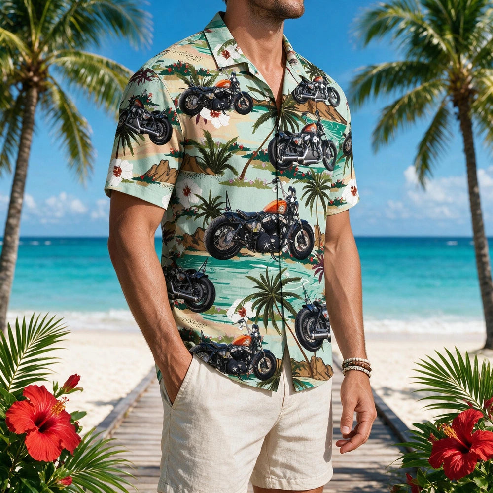 Custom Motorcycle Photo Hawaiian Shirt — Personalized Biker Tropical Aloha Shirt MJ2YJ