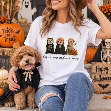 Custom Photo Halloween T-Shirt Dogs Because People Are Creepy T73W4