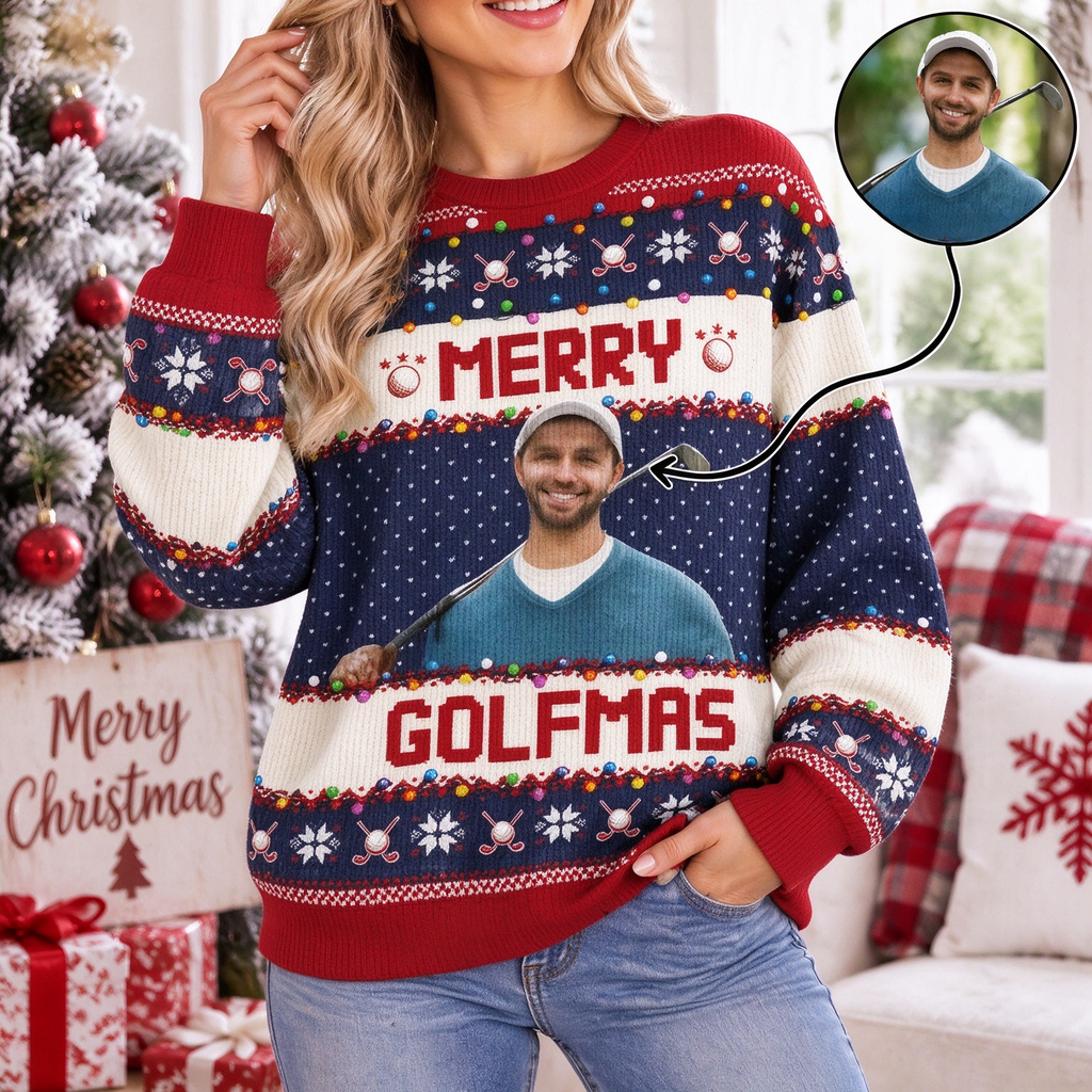 Custom Photo Upload Merry Golfmas Golf Christmas Sweater 3R85W