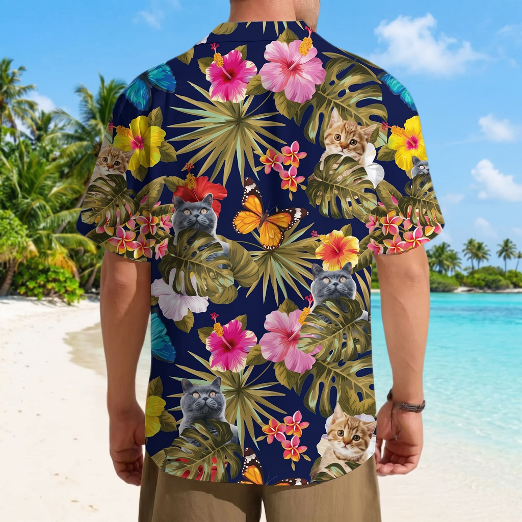 Custom Cat Photo With Tropical Hawaiian Shirt