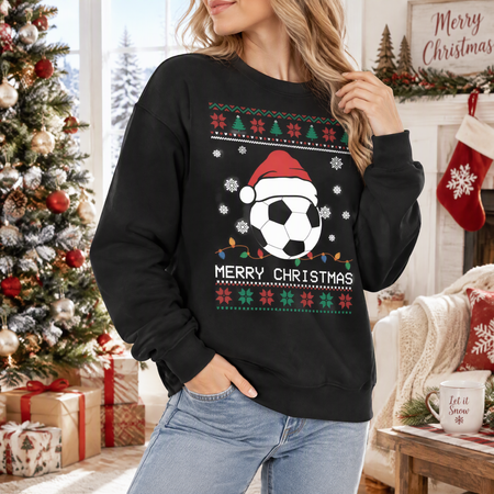 Custom Photo Soccer Merry Christmas Ugly Sweater Sweatshirt 9GS5F