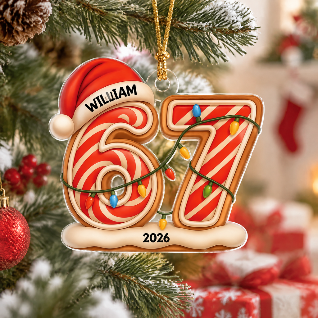 Custom Personalized Acrylic Ornament with Santa Hat & Candy Cane K6NXE