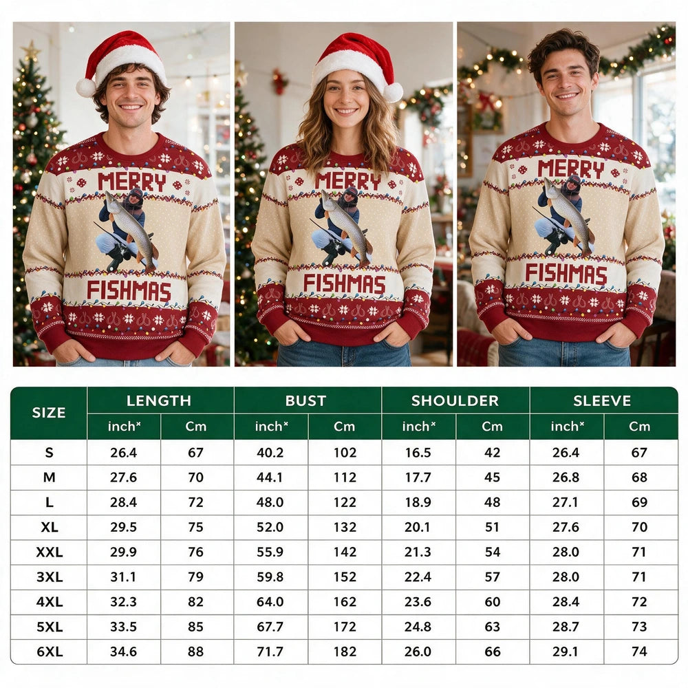 Custom Photo Merry Fishmas Gift For Fishing Lovers Ugly Sweater I694L