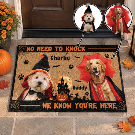 Custom Photo Upload Doormat with Halloween Dogs & Pumpkins UA35K