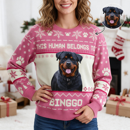 Custom Photo Upload Christmas Sweater A Girl and Her Dogs ZK00E