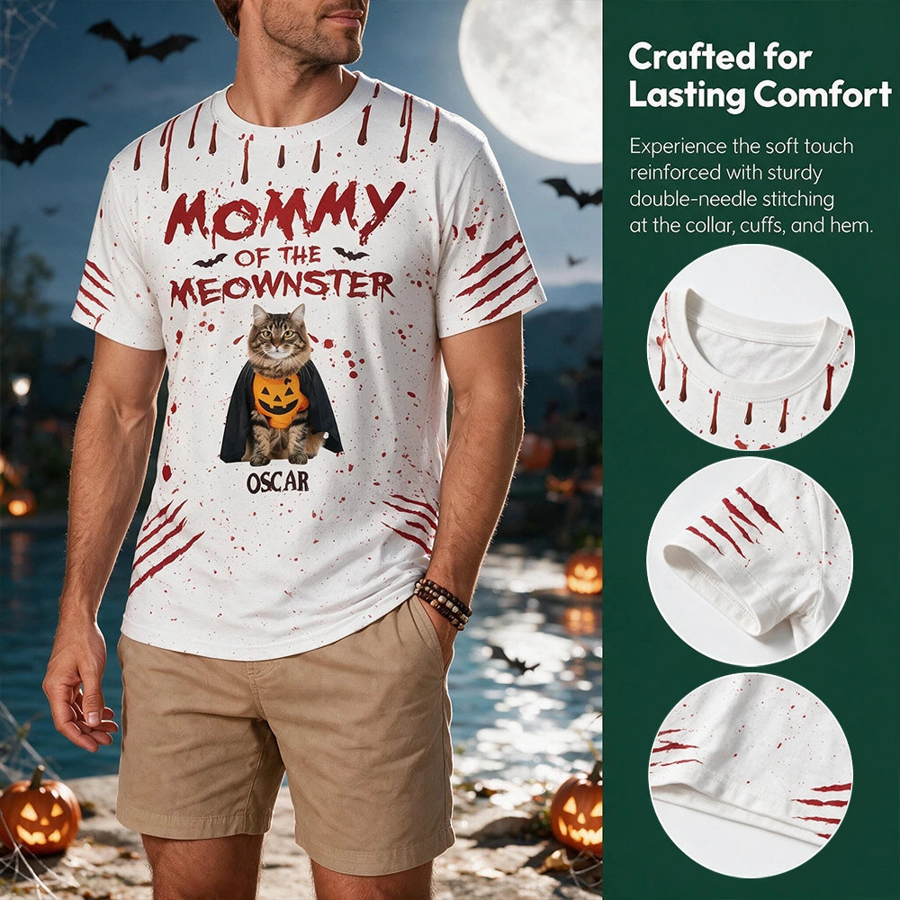Custom Photo Upload Mommy Daddy of the Meownster Halloween T-Shirt W55Z4