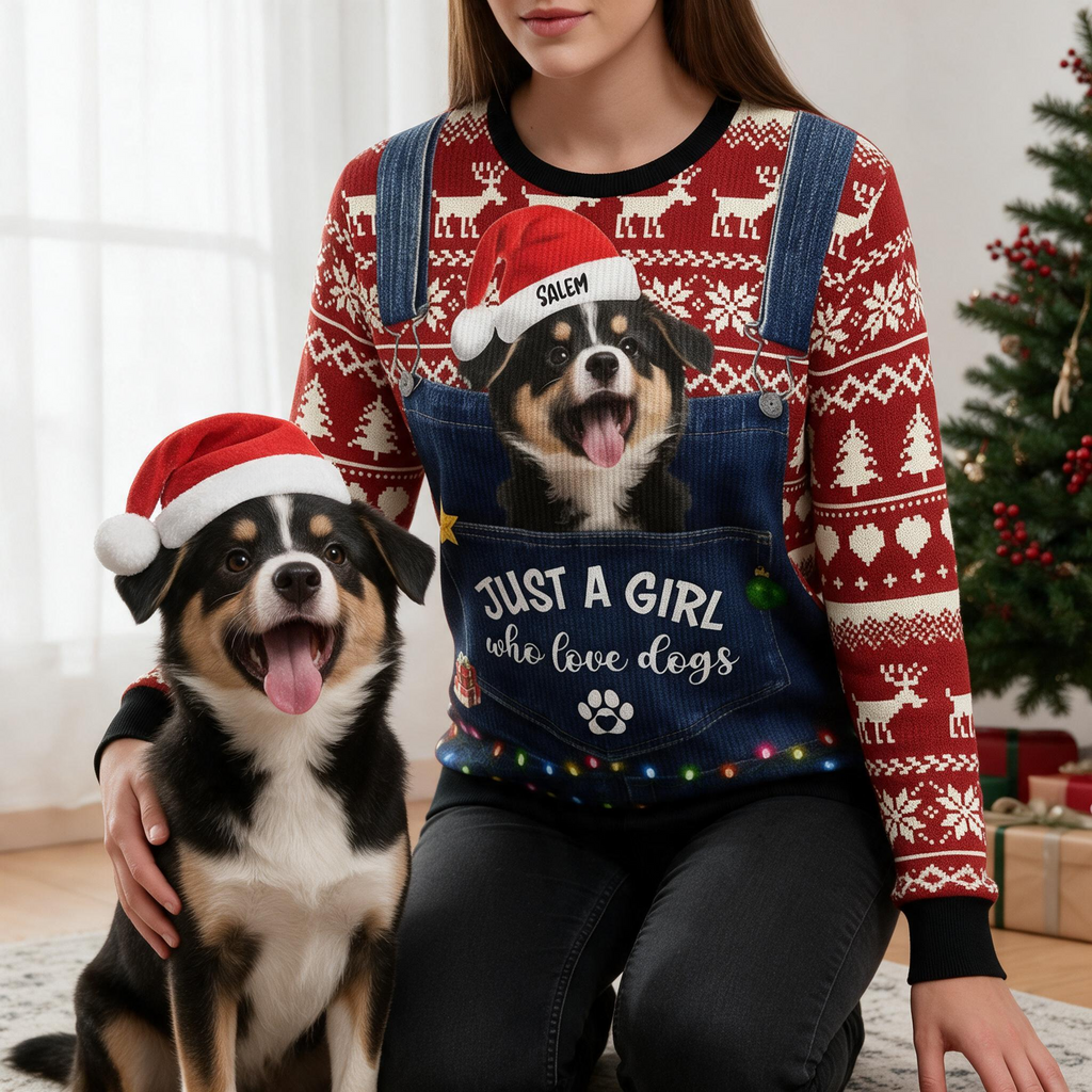 Custom Photo Upload Sweater Just A Girl Who Love Dogs Denim Pocket 65MFE