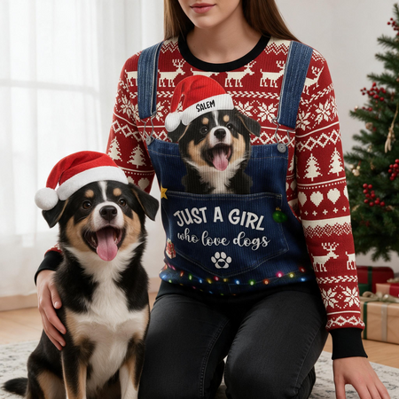 Custom Photo Upload Sweater Just A Girl Who Love Dogs Denim Pocket 65MFE