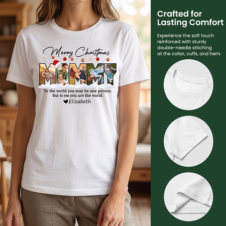 Custom Photo Upload T-Shirt with Merry Christmas & Mommy Letters GWQ9D