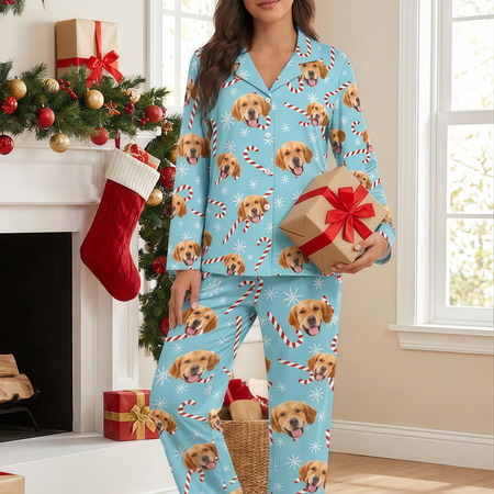 Custom Photo Upload Pajamas with Candy Canes & Snowflakes HBPFI