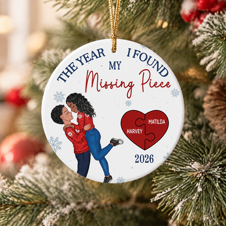 Custom Personalized Ceramic Ornament with Puzzle Heart & Couple Design W9LLC