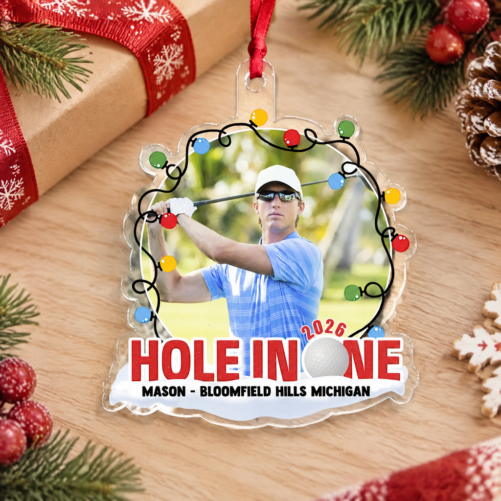 Custom Photo Upload Acrylic Ornament with Hole in One Golf Design FQ9SC