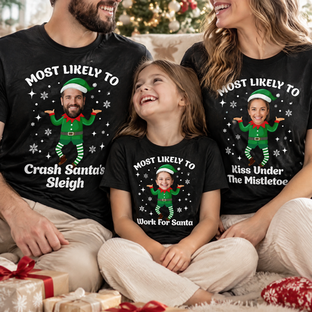 Custom Photo Upload T-Shirt with Christmas Elf Design DPLF2