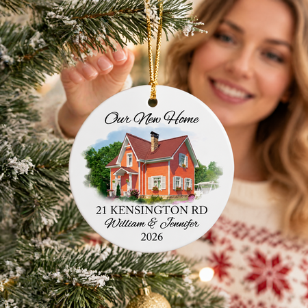 Custom Photo Upload Ceramic Ornament First Christmas At New Home WVEIJ