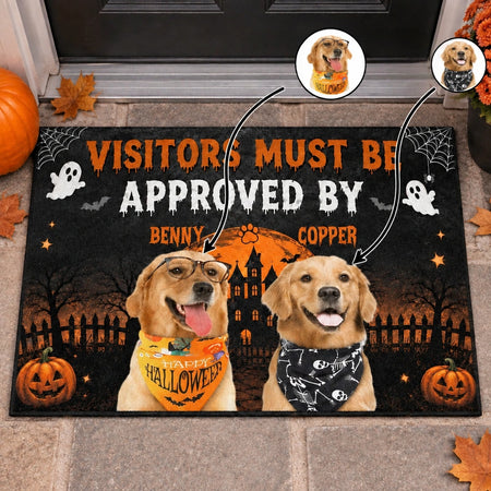 Custom Photo Doormat with Halloween Dogs and Haunted House Design OV8NN