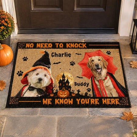 Custom Photo Upload Doormat with Halloween Dogs & Pumpkins UA35K