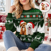 Custom Photo Upload Christmas Sweater with Dog & Winter Scene STUW3