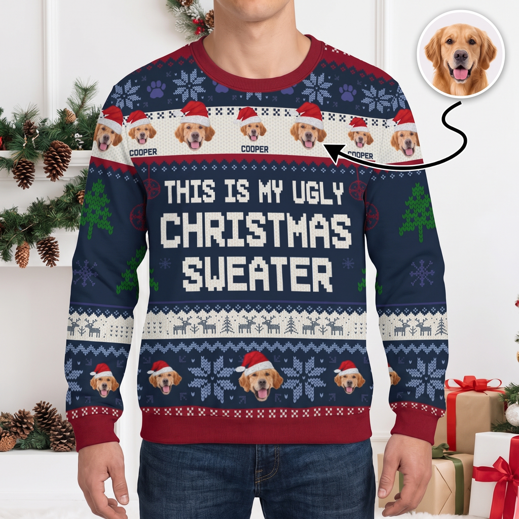 Custom Photo Upload This Is My Ugly Christmas Sweater with Dogs GAA98