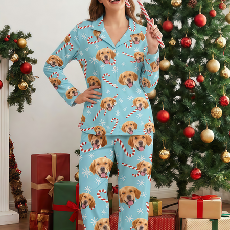 Custom Photo Upload Pajamas with Candy Canes & Snowflakes HBPFI