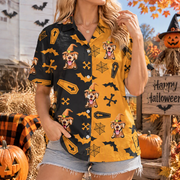 Custom Photo Upload Hawaiian Shirt with Halloween Dog & Bats 9S3Q7