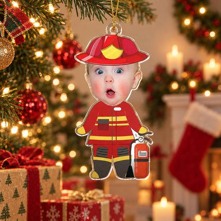 Custom Photo Upload Acrylic Ornament with Firefighter Costume WV3KS