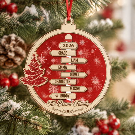 Custom Personalized Wood Ornament with North Pole Sign & Snowflakes DHD2W