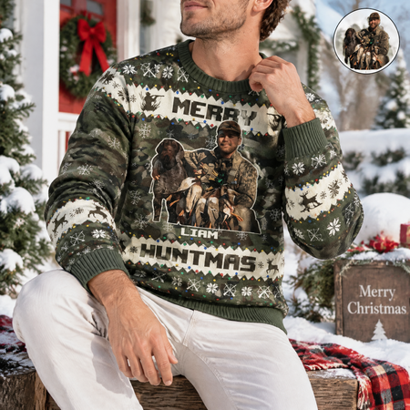 Custom Photo Duck Hunting Lovers Ugly Sweater GGJ6N
