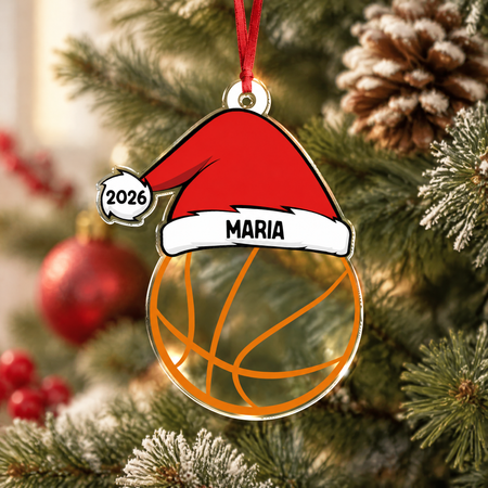 Custom Personalized Acrylic Ornament with Santa Hat & Softball XJKZ5
