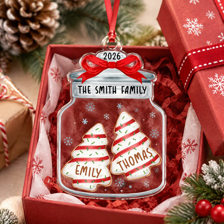 Custom Personalized Acrylic Ornament with Cookie Jar & Red Bow SM46S