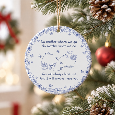 Custom Personalized Ceramic Ornament with Blue Floral Border RN59P
