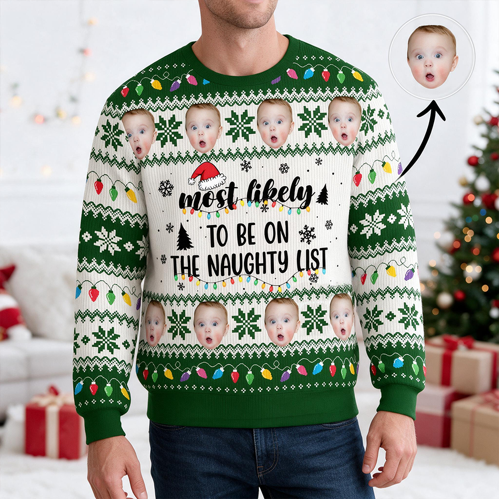 Custom Photo Upload Most Likely to Peek Under the Christmas Tree Sweater 4R2UT