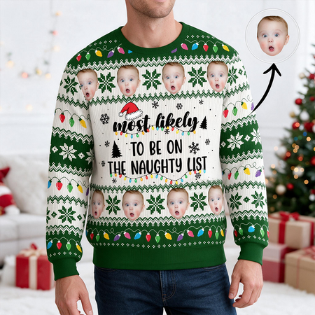 Custom Photo Upload Most Likely to Peek Under the Christmas Tree Sweater 4R2UT