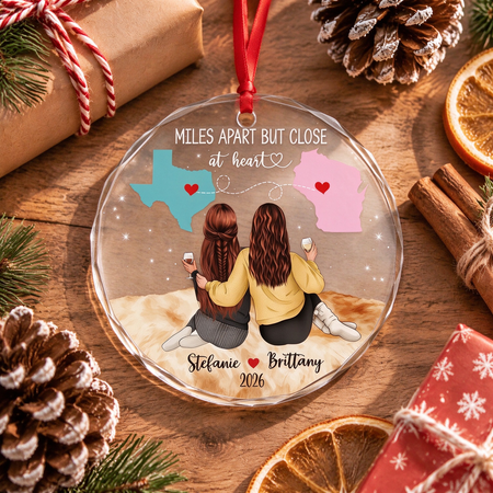Custom Personalized Round Shaped Glass Ornament with State Maps 4L282