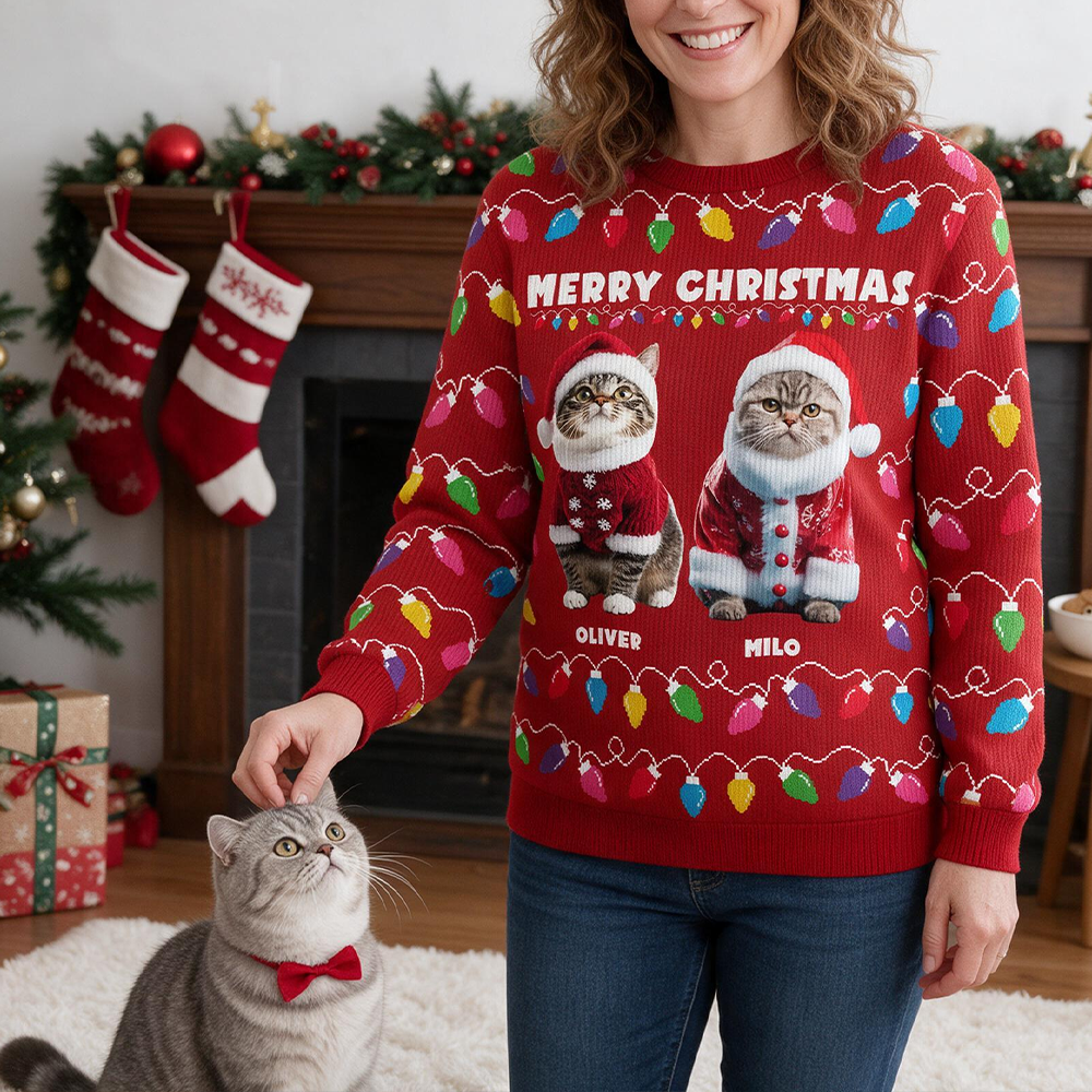 Custom Photo Meowy Catmas Christmas Ugly Sweater YZD32