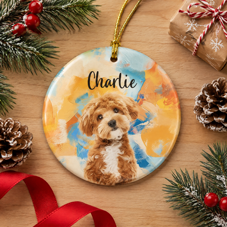 Custom Photo Upload Ceramic Ornament with Painted Pet Portrait F7JDK