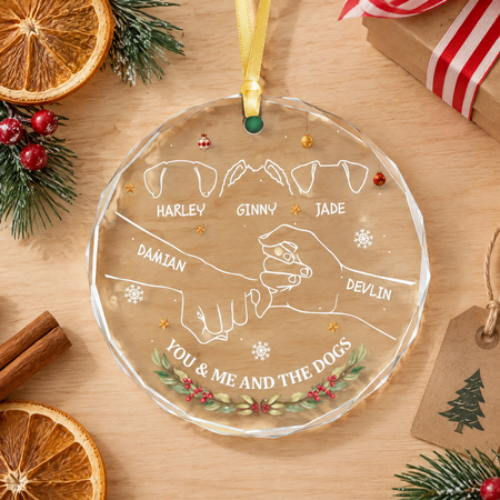 Custom Personalized Round Shaped Glass Ornament with Dog & Family RWLK8