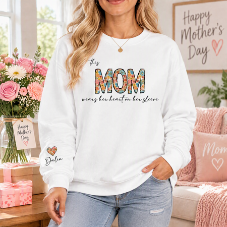 Custom Personalized Grandma Floral Hearts Sweatshirt with Sleeve Names Y7CAW