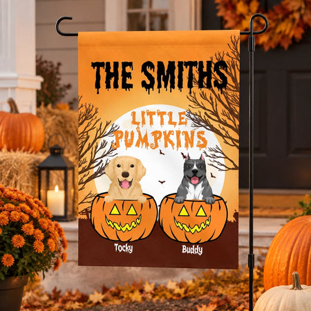 Custom Personalized Garden Flag with Little Pumpkins and Dogs GYPLF