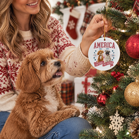 Custom Photo Upload Ceramic Ornament with America 250 Years of Freedom BLT9C