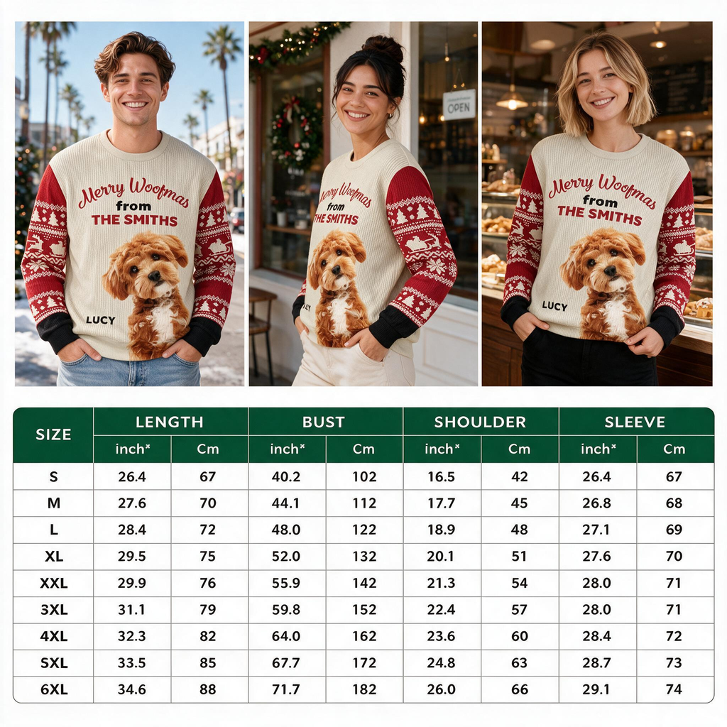 Custom Photo Upload Merry Woofmas Sweater with Fair Isle Sleeves 3Z32T