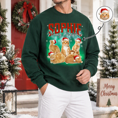 Custom Photo Upload Sweatshirt with Cats in Santa Hats Merry Christmas 7HT93