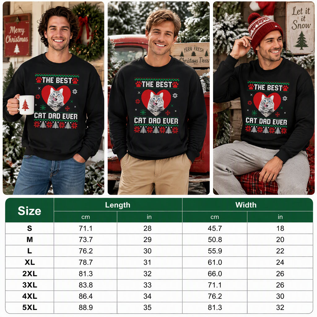 Custom Photo Upload Christmas Sweatshirt The Best Cat Dad Ever 85RSA
