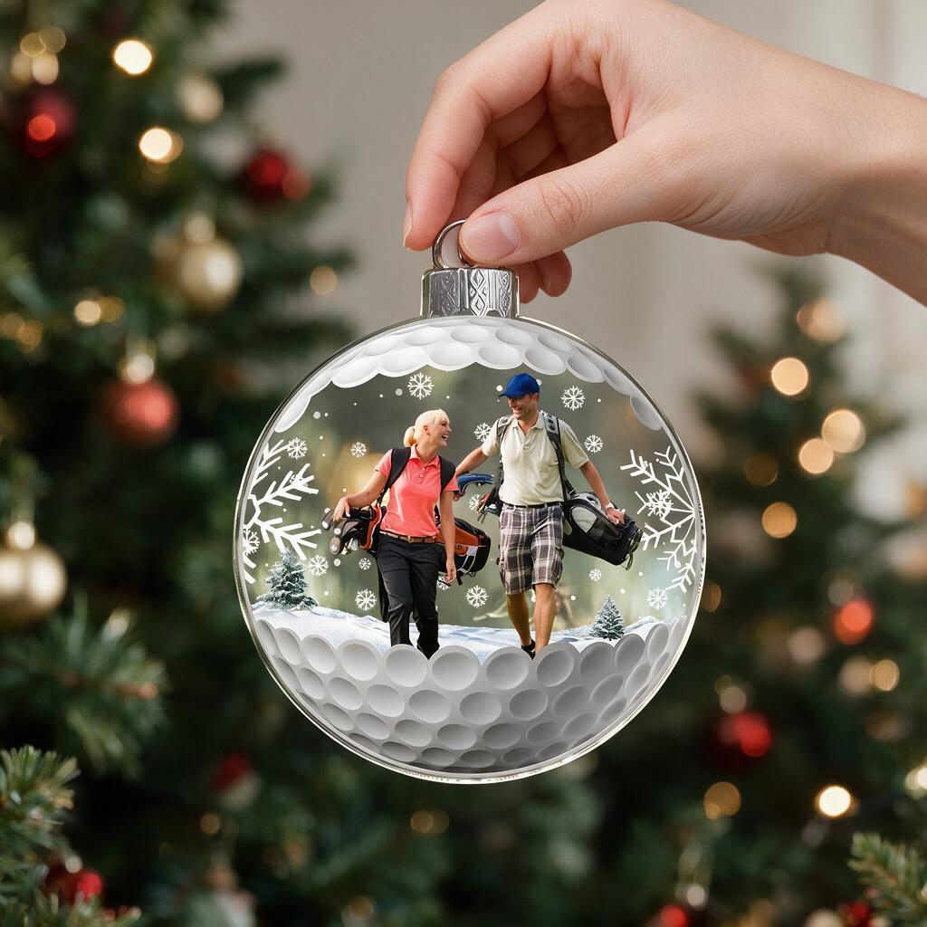Custom Photo Upload Acrylic Ornament with Golf Ball Design 9VPPB