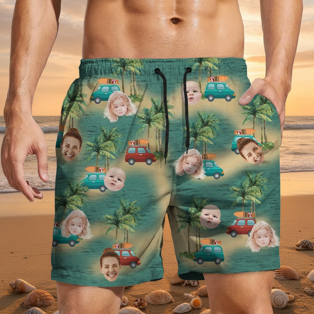 Custom Cute Face Island Vacation Beach Short A75PW