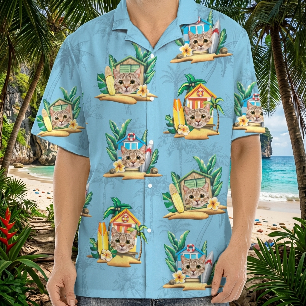 Custom Cat Photo Tropical Men's Hawaiian Shirt