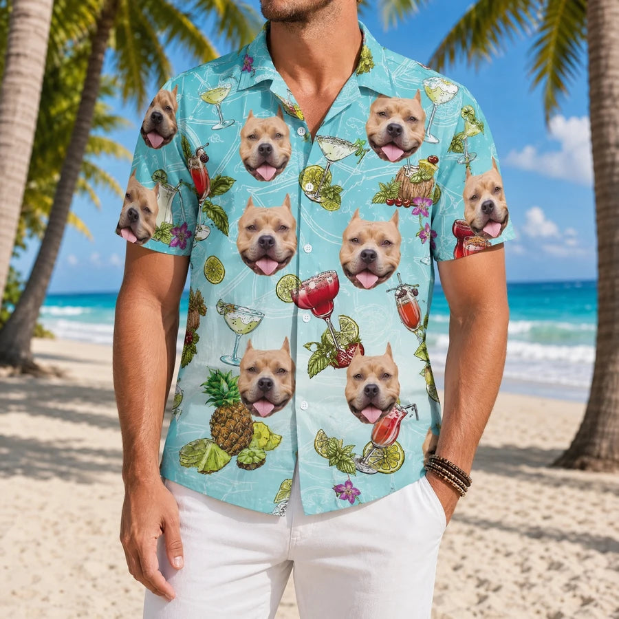 Custom Dog Cocktail Glasses Hawaiian Shirt - main product view with custom photo design