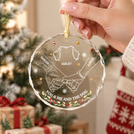 Custom Personalized Round Shaped Glass Ornament with Dog & Family RWLK8