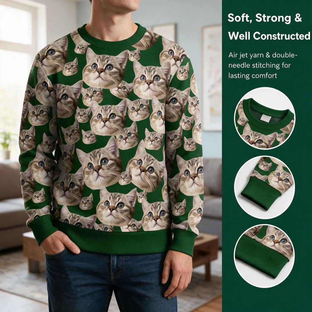 Custom Photo Upload Sweater with Cat Faces X0HEY