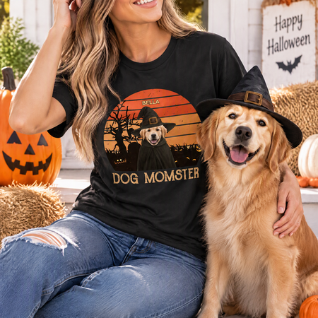 Custom Personalized T-Shirt with Dog Momster Halloween Design EQNP3